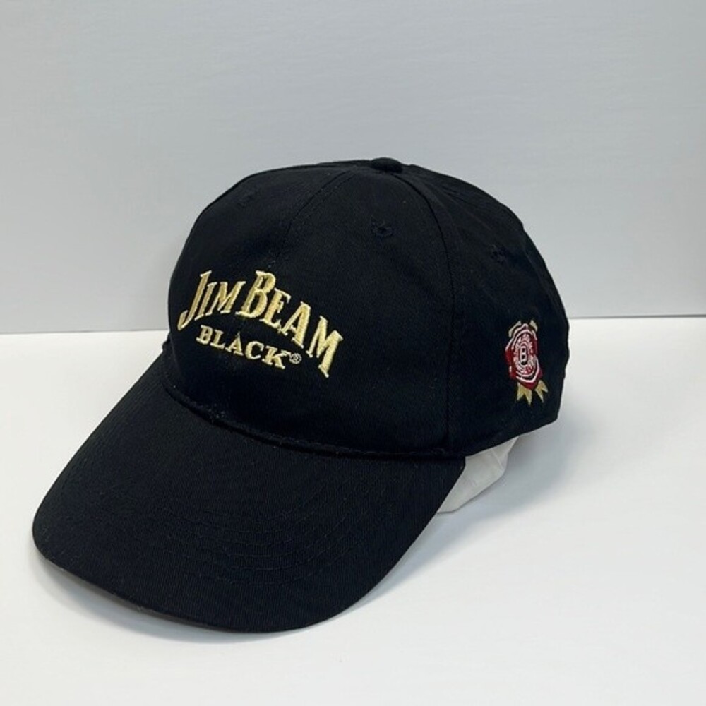 Jim Beam Black Bourbon Whiskey Gold Embroidered Strapback Baseball Hat Cap